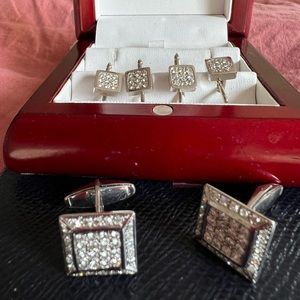 14k white gold and diamond cufflinks and tie taks